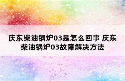 庆东柴油锅炉03是怎么回事 庆东柴油锅炉03故障解决方法